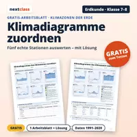 Vorschau - Arbeitsblätter - Klimadiagramme zuordnen | Klasse 7/8 | Gratis-Arbeitsblatt + Lösung - Deckblatt