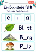 Vorschau - Arbeitsblätter - Fehlende Buchstaben ergänzen Klasse 1 – Natur entdecken | Deutsch Klasse 1 | 10 Arbeitsblätter als PDF - Seite 1