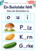 Vorschau - Arbeitsblätter - Fehlende Buchstaben ergänzen Klasse 1 – Natur entdecken | Deutsch Klasse 1 | 10 Arbeitsblätter als PDF - Seite 2