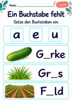 Vorschau - Arbeitsblätter - Fehlende Buchstaben ergänzen Klasse 1 – Natur entdecken | Deutsch Klasse 1 | 10 Arbeitsblätter als PDF - Seite 3