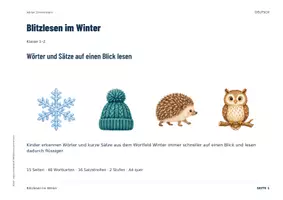Vorschau - Arbeitsblätter - Blitzlesen Winter | Klasse 1–2 | 48 Wortkarten mit Silbenbögen | Leseflüssigkeit trainieren - Seite 1