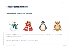 Vorschau - Arbeitsblätter - Schüttelsätze Winter | Klasse 1–2 | Satzbau und Abschreiben | 2 Stufen, 2 Lineaturen - Seite 1