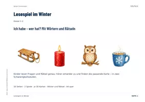 Vorschau - Spiele - Ich habe – wer hat? Lesespiel Winter | Klasse 1–2 | 2 Spiele mit Wörtern und Rätseln - Seite 1