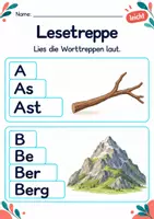Vorschau - Arbeitsblätter - Worttreppen lesen Klasse 1 – Natur entdecken | Deutsch Klasse 1 | 10 Arbeitsblätter als PDF - Seite 1