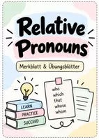 Vorschau - Arbeitsblätter - Relative Pronouns – Merkblatt & Übungsaufgaben | Relativpronomen - Deckblatt