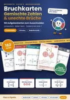 Vorschau - Aufgabenkarten - Gemischte Zahlen und unechte Brüche Klasse 6: 162 Bruchkarten mit Lösung und Bild | Aufgabenkarten, Umwandeln, Zahlenstrahl · 3 Niveaus - Deckblatt