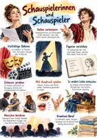 Vorschau - Arbeitsblätter - Lernposter + AB mit Fragen zum Thema "Schauspielerinnen und Schauspieler" + Lösungsblatt + Mindmap + Infografik - Deckblatt