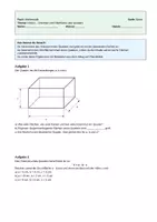 Vorschau - Arbeitsblätter - Mathematik: Körper - Volumen/Oberfläche Quader (Empfehlung Gymansium Klasse 5) - Deckblatt