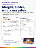 Vorschau - Stundenentwürfe - Morgen, Kinder, wird’s was geben – Boomwhacker Noten farbig + Unterrichtsentwurf – Weihnachtslied mit Text - Deckblatt