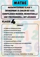 Vorschau - Arbeitsblätter - Materialpaket Mathe Probe Klasse 4 5 Übungsproben zur Vorbereitung auf die 1. Probe mit Lösungen und Notenschlüssel - Seite 1
