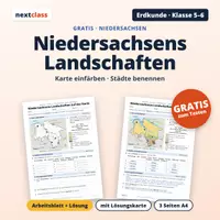 Vorschau - Arbeitsblätter - Landschaften in Niedersachsen: Karte | Klasse 5/6 | Gratis-Arbeitsblatt + Lösung - Deckblatt