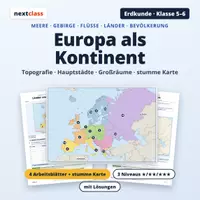 Vorschau - Arbeitsblätter - Europa als Kontinent | Klasse 5/6 | 4 Arbeitsblätter + stumme Karte mit Lösungen - Deckblatt
