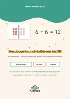 Vorschau - Arbeitsblätter - Verdoppeln und Halbieren bis 20 | 15 Arbeitsblätter: Spiegel, Teilen, gerade Zahlen | Mathe Grundschule - Deckblatt