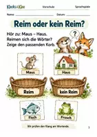 Vorschau - Spiele - Reim oder kein Reim Arbeitsheft Vorschule - Deckblatt