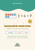 Vorschau - Arbeitsblätter - Rechnen bis 10 - Gratis-Probe | 3 Arbeitsblätter: Plus, Minus, Zahlenhaus | Mathe Grundschule kostenlos - Deckblatt