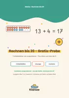 Vorschau - Arbeitsblätter - Rechnen bis 20 - Gratis-Probe | 3 Arbeitsblätter: Zwanzigerfeld, Zehnerübergang | Mathe Grundschule kostenlos - Deckblatt