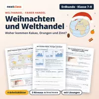 Vorschau - Arbeitsblätter - Weihnachten und Welthandel: Kakao, Orangen, Zimt | Klasse 7/8 | 4 Arbeitsblätter mit Lösungen - Deckblatt