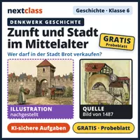 Vorschau - Arbeitsblätter - GRATIS Probeblatt: Denkwerk Geschichte – Zunft und Stadt im Mittelalter – KI-sichere Aufgaben (Kl. 6) - Deckblatt