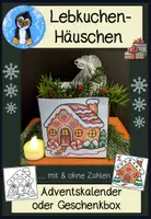 Vorschau - Mal- und Bastelvorlagen - Adventskalender Lebkuchenhäuschen oder Geschenkboxen basteln für Weihnachten / Nikolaus - Deckblatt