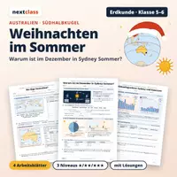 Vorschau - Arbeitsblätter - Weihnachten im Sommer: Australien und die Südhalbkugel | Klasse 5/6 | 4 Arbeitsblätter mit Lösungen - Deckblatt