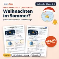 Vorschau - Arbeitsblätter - Weihnachten im Sommer? Jahreszeiten auf der Südhalbkugel | Klasse 5/6 | Gratis-Arbeitsblatt + Lösung - Deckblatt