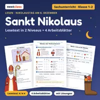 Vorschau - Arbeitsblätter - Sankt Nikolaus im Advent | Klasse 1/2 | Lesetext in 2 Niveaus + 4 Arbeitsblätter mit Lösungen - Deckblatt