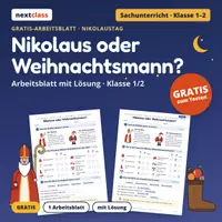 Vorschau - Arbeitsblätter - Nikolaus oder Weihnachtsmann? | Klasse 1/2 | Gratis-Arbeitsblatt + Lösung - Deckblatt