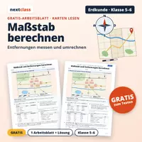 Vorschau - Arbeitsblätter - Maßstab und Entfernungen berechnen | Klasse 5/6 | Gratis-Arbeitsblatt + Lösung - Deckblatt