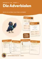 Vorschau - Poster - Adverbiale Bestimmung Satzglieder Deutsch Klasse 5 6 | Poster und Tafelbild 12 Seiten + PowerPoint mit Lösungen | Zeit, Ort, Art und Weise, Grund | Satzglieder im Blick 4 - Deckblatt