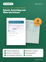 Vorschau - Arbeitsblätter - PROZENTRECHNUNG, RABATT, AUFSCHLAG UND MEHRWERTSTEUER – differenziert mit Lösungen - Deckblatt