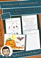 Vorschau - Arbeitsblätter - Mein Halloween-Mitmachheft – Rätseln, zählen, lesen, schreiben, 3-fach differenziert (Klasse 1–2) - Deckblatt