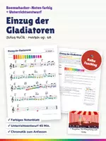 Vorschau - Stundenentwürfe - Einzug der Gladiatoren (Fučík) – Boomwhacker Noten farbig + Unterrichtsentwurf – Zirkus, Fasching, Chromatik - Deckblatt