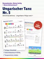 Vorschau - Stundenentwürfe - Ungarischer Tanz Nr. 5 (Brahms) – Boomwhacker Noten farbig + Unterrichtsentwurf – Tempo, Moll, Klassik - Deckblatt