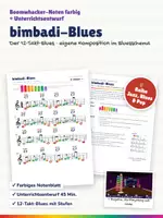 Vorschau - Stundenentwürfe - 12-Takt-Blues für Boomwhacker – Noten farbig + Unterrichtsentwurf – Bluesschema, Stufen I IV V, Blue Notes, Improvisation - Deckblatt