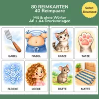 Vorschau - Stundenentwürfe - Reimkarten – 40 Reimpaare | Sprachförderung in Kita & Vorschule | Reimwörter entdecken - Deckblatt