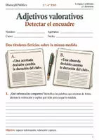 Vista previa - Hojas de trabajo - Adjetivos valorativos y encuadre cuaderno 3.º–4.º ESO - Portada