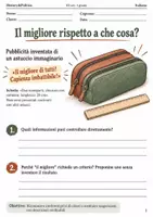 anteprima - Esercizi - Superlativi nella pubblicità descrivere senza esagerare – fascicolo di Italiano, III sec. I grado - Pagina di copertina
