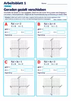Vorschau - Arbeitsblätter - Geraden gezielt verschieben | Mathematik Klasse 8 Gymnasium | 10 Arbeitsblätter mit Lösungen als PDF - Seite 1