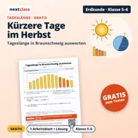 Vorschau - Arbeitsblätter - Tageslänge im Herbst auswerten | Erdkunde Klasse 5/6 | Gratis-Arbeitsblatt + Lösung - Deckblatt