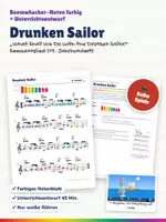 Vorschau - Stundenentwürfe - Drunken Sailor – Shanty – Boomwhacker Noten farbig + Unterrichtsentwurf – Seemannslied, dorisch, nur weiße Röhren - Deckblatt