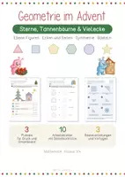 Vorschau - Stationenlernen - Geometrie im Advent | ebene Figuren | Ecken und Seiten | Symmetrie | Basteln - Deckblatt