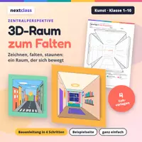 Vorschau - Arbeitsblätter - Zentralperspektive | 3D-Raum zum Falten | Bastelvorlage Kunst Klasse 1–10 mit Anleitung - Deckblatt