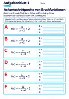 Vorschau - Arbeitsblätter - Achsenschnittpunkte von Bruchfunktionen | Mathematik Klasse 8 Gymnasium | 10 Arbeitsblätter / Aufgabenblätter mit Lösungen als PDF - Seite 1