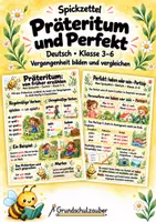 Vorschau - Merkblätter - Spickzettel Präteritum und Perfekt - Vergangenheit bilden und vergleichen | Deutsch | Klasse 3–6 - Deckblatt
