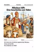 Vorschau - Arbeitsblätter - Nikolaus hilft Eine Geschichte vom Teilen – Arbeitsheft Vorschule - Deckblatt