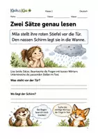 Vorschau - Arbeitsblätter - Zwei Sätze genau lesen Regenkarte Klasse 2 - Deckblatt