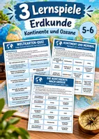 Vorschau - Arbeitsblätter - Kontinente & Ozeane – 3 Lernspiele Erdkunde Klasse 5–6 - Deckblatt