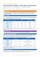 Vorschau - Arbeitsblätter - Dezimalzahlen im Alltag – Geld & Längen - Seite 1