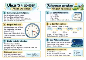 Vorschau - Merkblätter - Uhrzeiten und Zeitspannen - Uhrzeit lesen und Zeitspannen berechnen | Mathematik | Klasse 2–5 - Seite 3