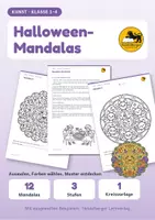 Vorschau - Mal- und Bastelvorlagen - Halloween Mandala: 12 Ausmalbilder in 3 Stufen | Kunst Klasse 1–4 - Deckblatt